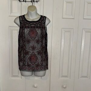 White House Black Market Sleeveless Floral Blouse - Black and Pink